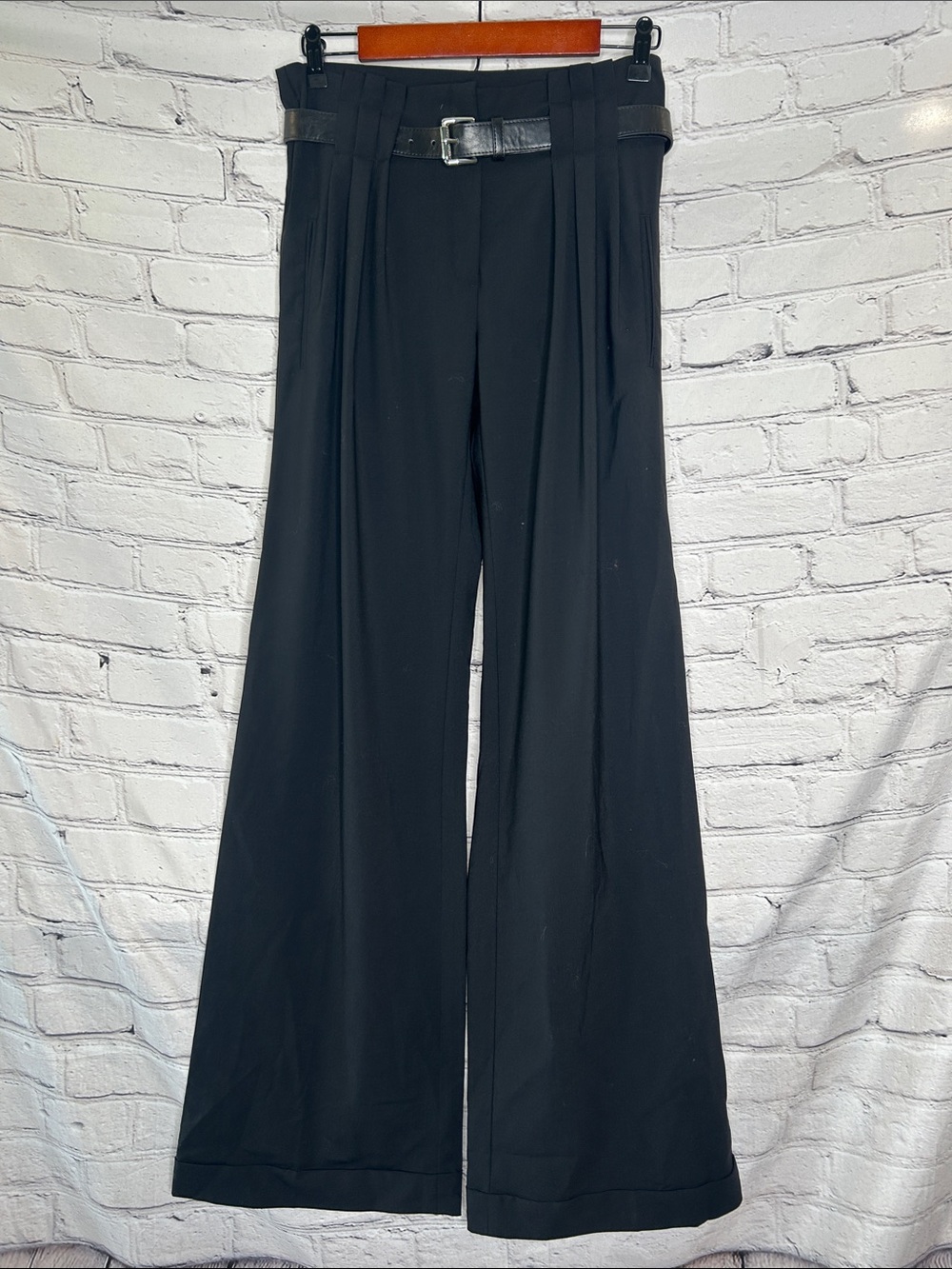 Michael Kors High-Waist Cuffed Wide Leg Black Pants with Belt Size 2